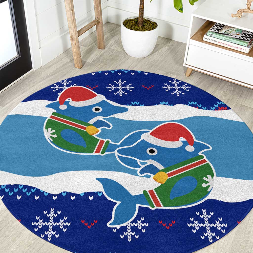 Dolphin Couple Christmas Round Carpet Funny Xmas Holiday Patterns - Wonder Print Shop