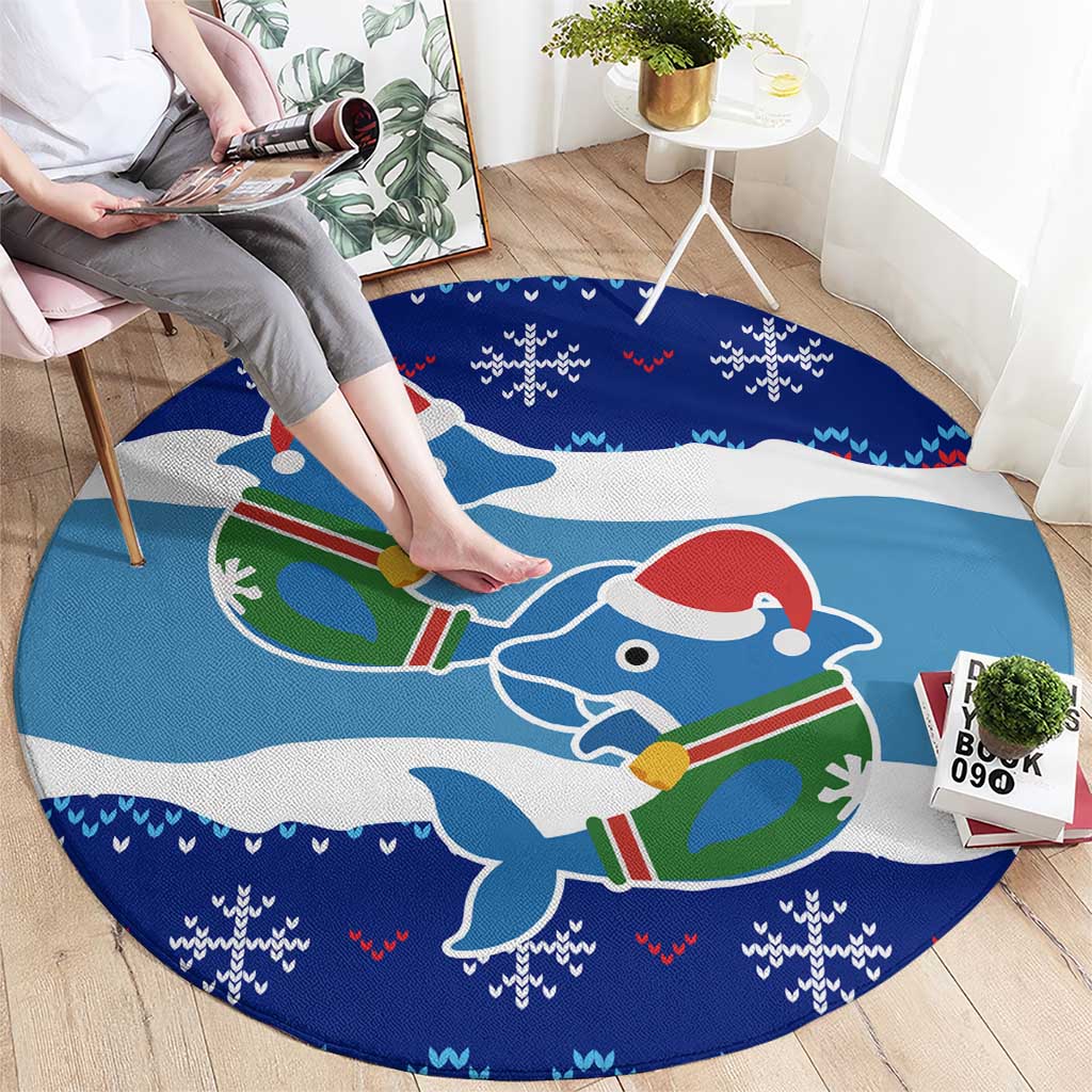 Dolphin Couple Christmas Round Carpet Funny Xmas Holiday Patterns - Wonder Print Shop