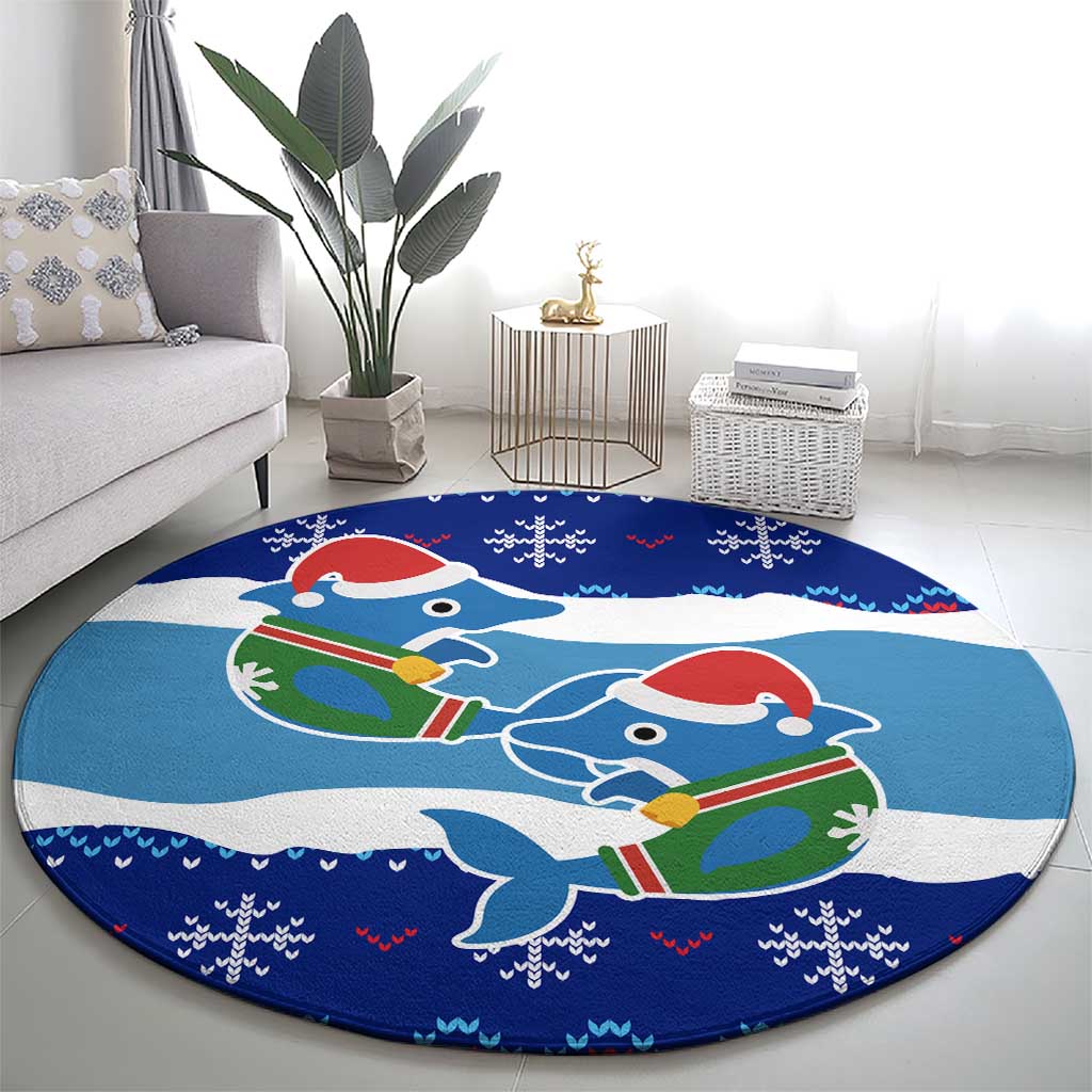 Dolphin Couple Christmas Round Carpet Funny Xmas Holiday Patterns - Wonder Print Shop