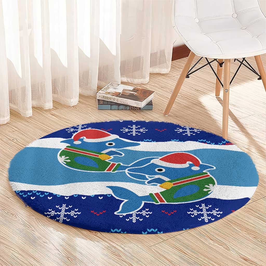 Dolphin Couple Christmas Round Carpet Funny Xmas Holiday Patterns - Wonder Print Shop