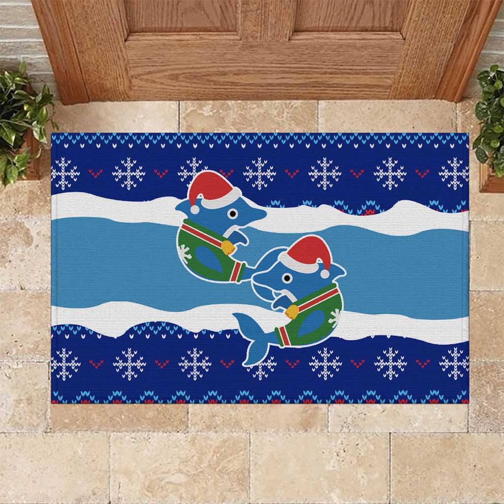 Dolphin Couple Christmas Rubber Doormat Funny Xmas Holiday Patterns - Wonder Print Shop