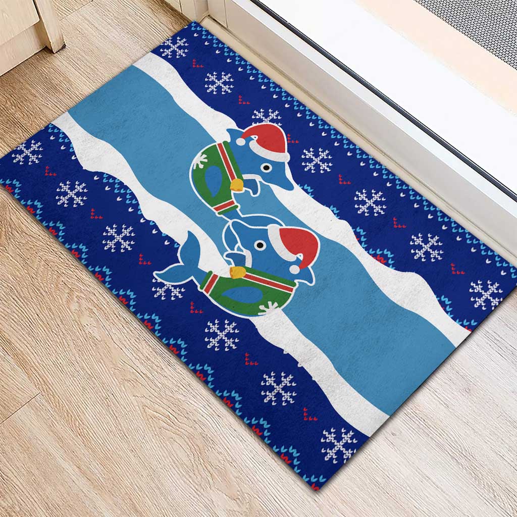 Dolphin Couple Christmas Rubber Doormat Funny Xmas Holiday Patterns - Wonder Print Shop