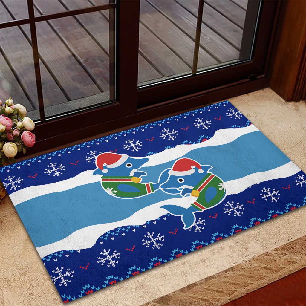 Dolphin Couple Christmas Rubber Doormat Funny Xmas Holiday Patterns - Wonder Print Shop