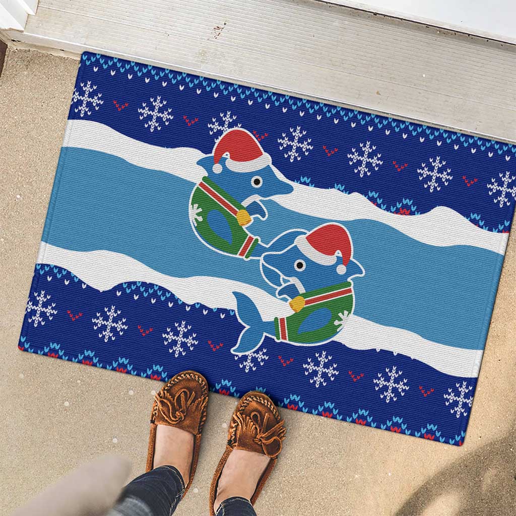 Dolphin Couple Christmas Rubber Doormat Funny Xmas Holiday Patterns - Wonder Print Shop