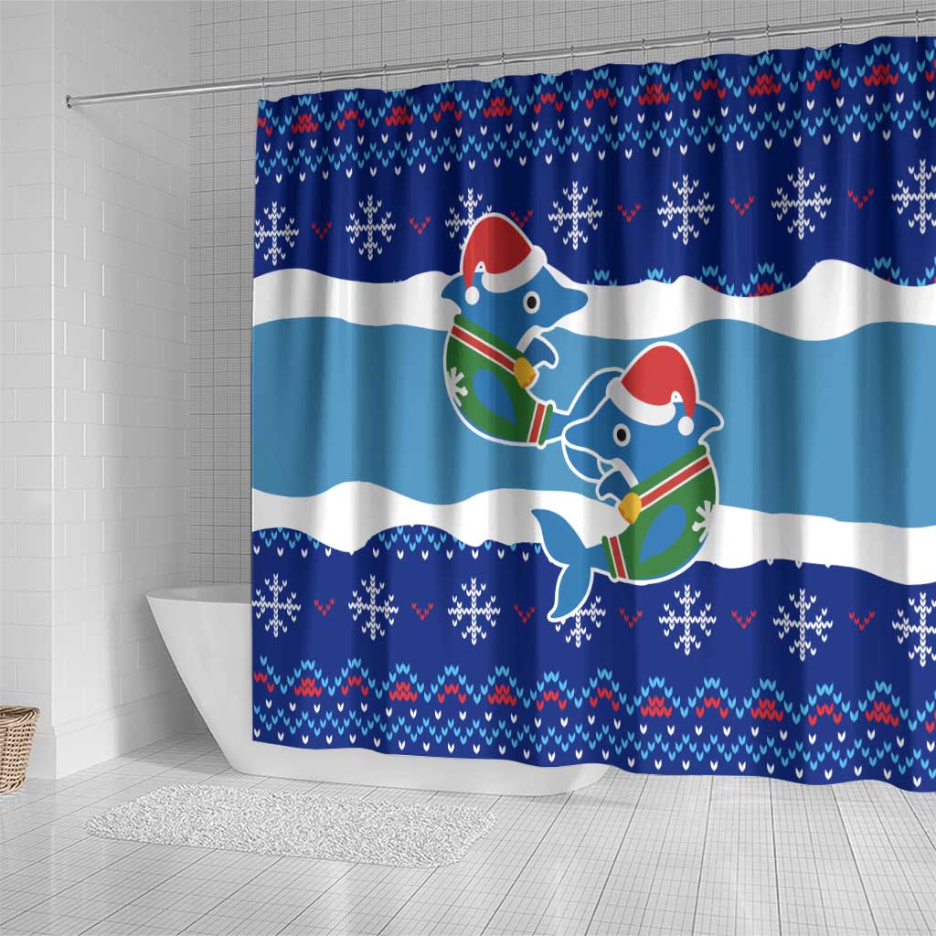Dolphin Couple Christmas Shower Curtain Funny Xmas Holiday Patterns - Wonder Print Shop