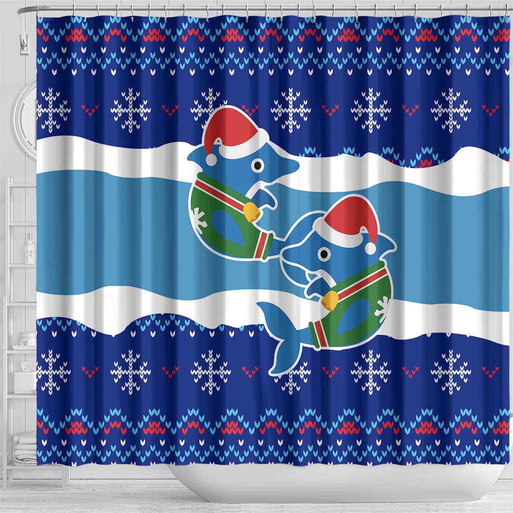 Dolphin Couple Christmas Shower Curtain Funny Xmas Holiday Patterns - Wonder Print Shop