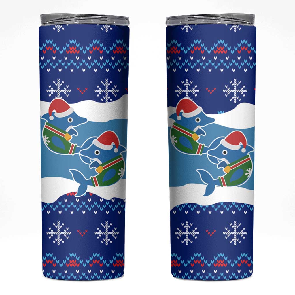 Dolphin Couple Christmas Skinny Tumbler Funny Xmas Holiday Patterns - Wonder Print Shop