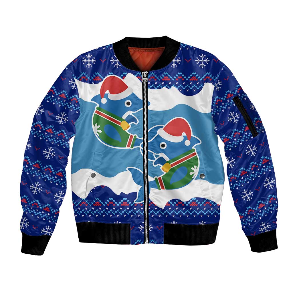 Dolphin Couple Christmas Sleeve Zip Bomber Jacket Funny Xmas Holiday Patterns - Wonder Print Shop