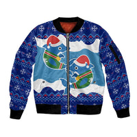 Dolphin Couple Christmas Sleeve Zip Bomber Jacket Funny Xmas Holiday Patterns - Wonder Print Shop