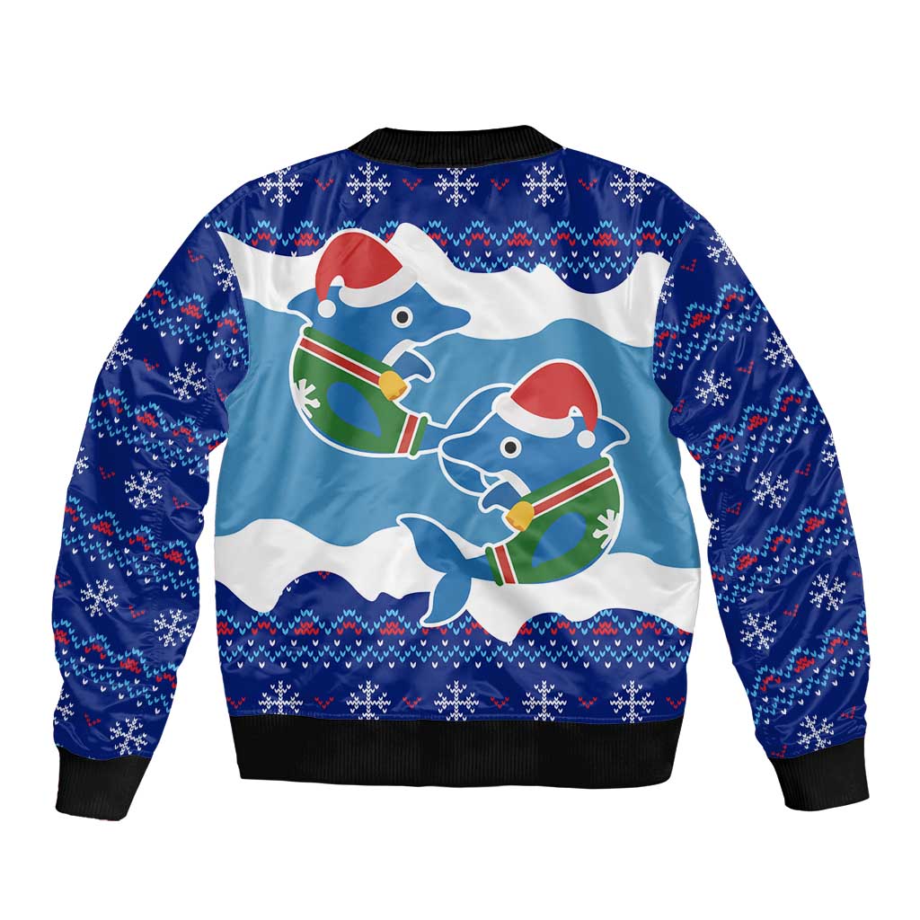 Dolphin Couple Christmas Sleeve Zip Bomber Jacket Funny Xmas Holiday Patterns - Wonder Print Shop