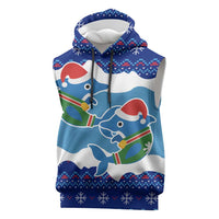 Dolphin Couple Christmas Sleeveless Hoodie Funny Xmas Holiday Patterns - Wonder Print Shop