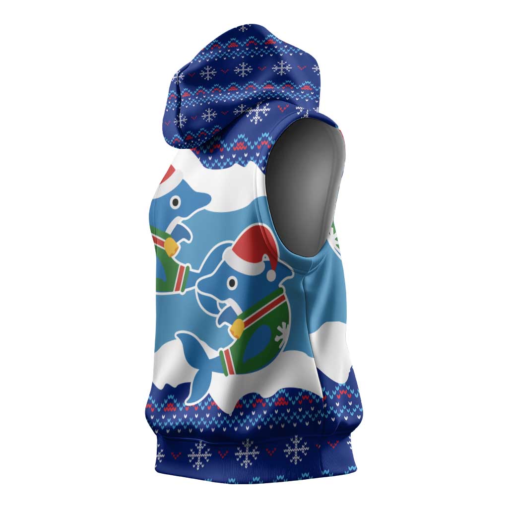 Dolphin Couple Christmas Sleeveless Hoodie Funny Xmas Holiday Patterns - Wonder Print Shop