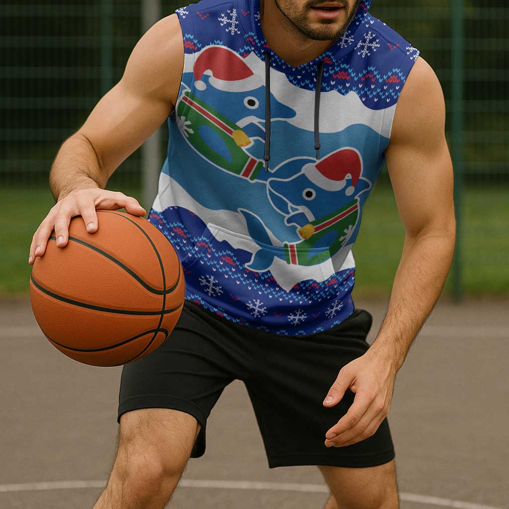 Dolphin Couple Christmas Sleeveless Hoodie Funny Xmas Holiday Patterns - Wonder Print Shop