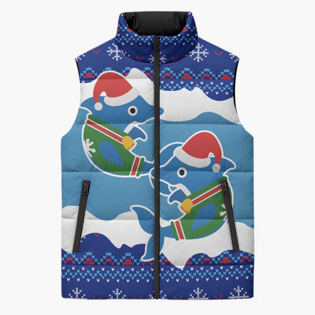 Dolphin Couple Christmas Sleeveless Puffer Jacket Funny Xmas Holiday Patterns - Wonder Print Shop
