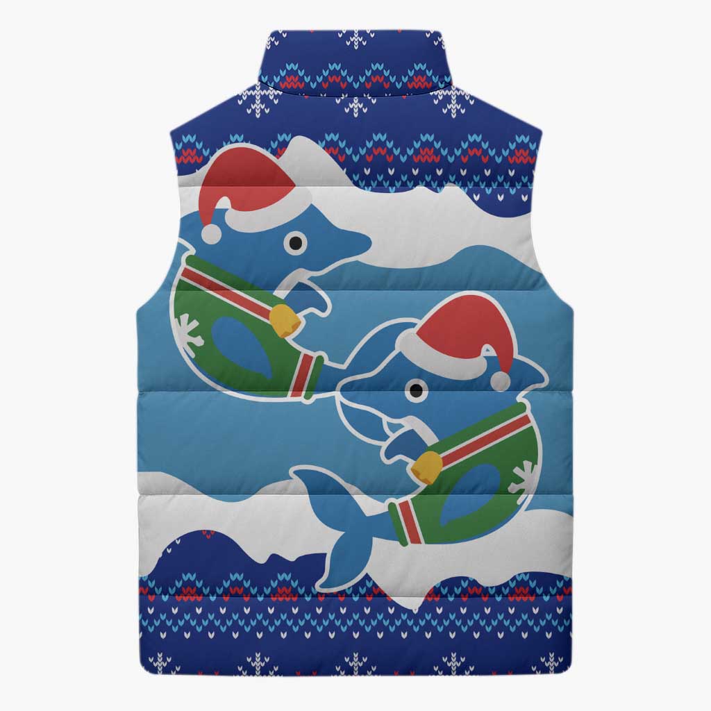 Dolphin Couple Christmas Sleeveless Puffer Jacket Funny Xmas Holiday Patterns - Wonder Print Shop