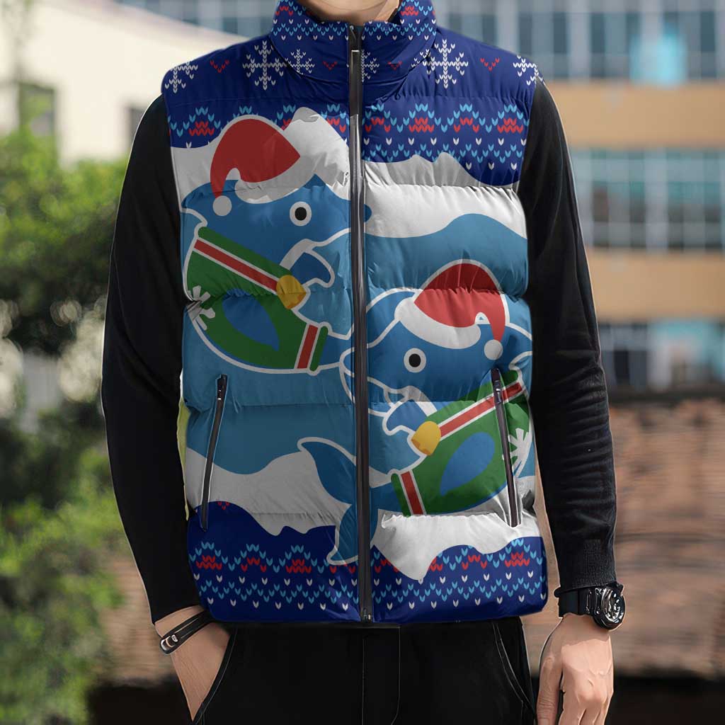 Dolphin Couple Christmas Sleeveless Puffer Jacket Funny Xmas Holiday Patterns - Wonder Print Shop