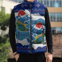 Dolphin Couple Christmas Sleeveless Puffer Jacket Funny Xmas Holiday Patterns - Wonder Print Shop