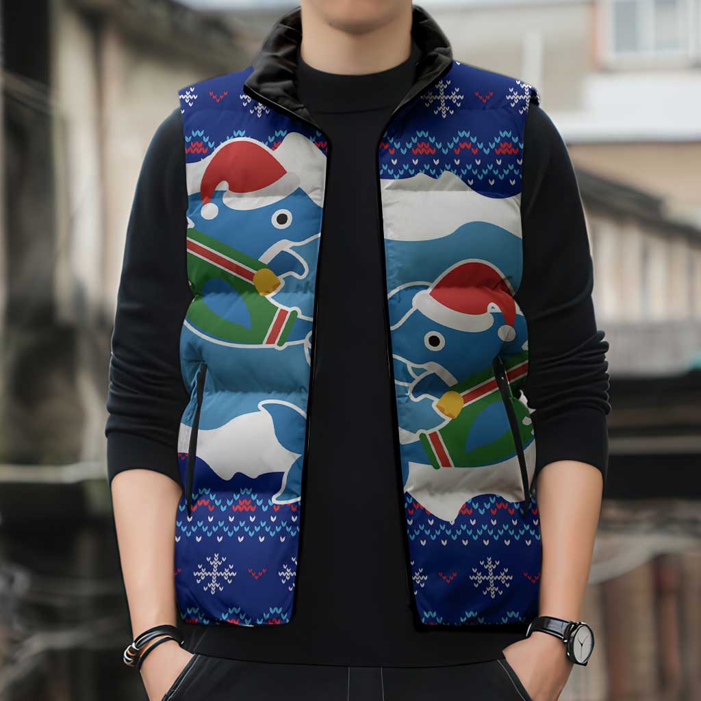 Dolphin Couple Christmas Sleeveless Puffer Jacket Funny Xmas Holiday Patterns - Wonder Print Shop