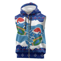 Dolphin Couple Christmas Sleeveless Zip Hoodie Funny Xmas Holiday Patterns - Wonder Print Shop