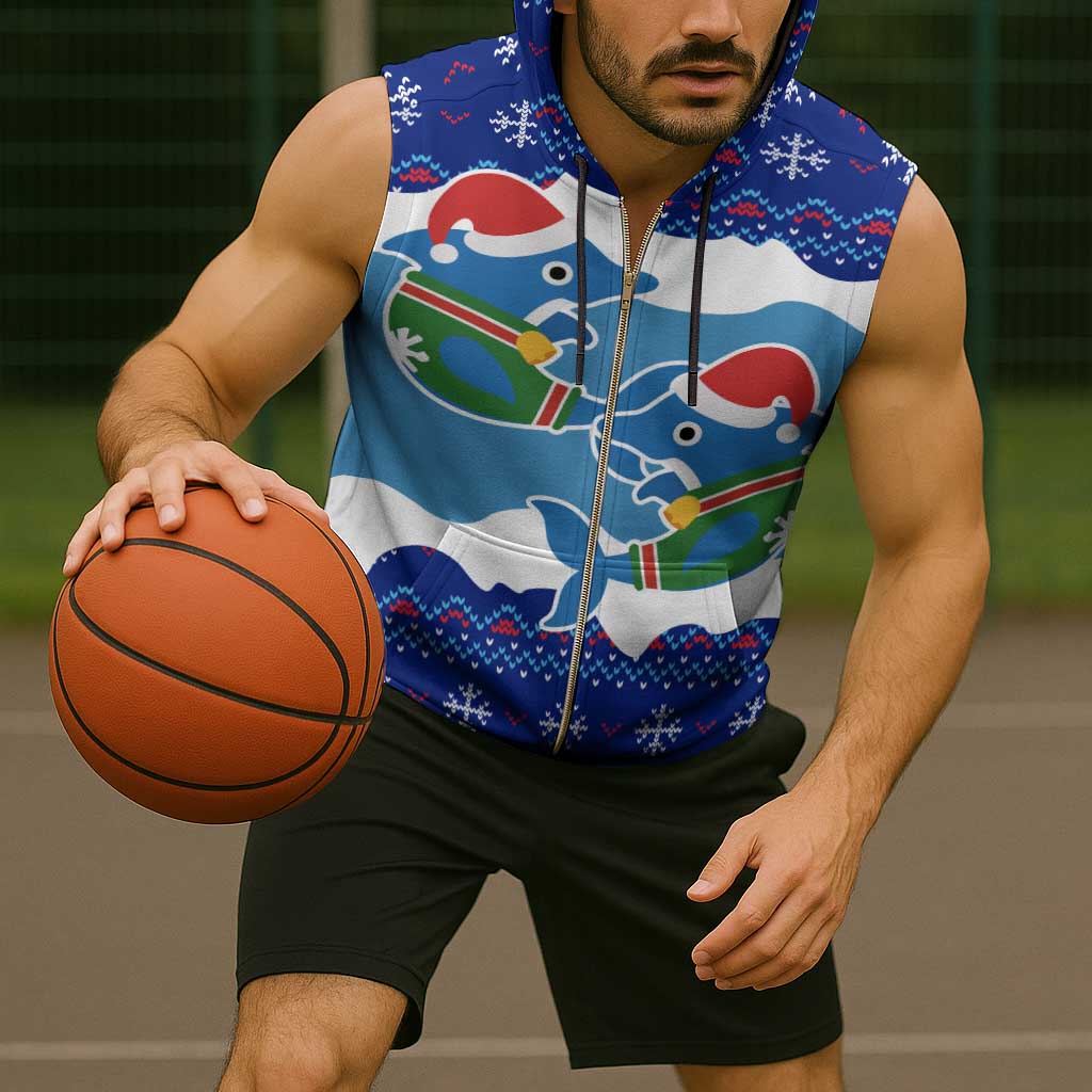 Dolphin Couple Christmas Sleeveless Zip Hoodie Funny Xmas Holiday Patterns - Wonder Print Shop