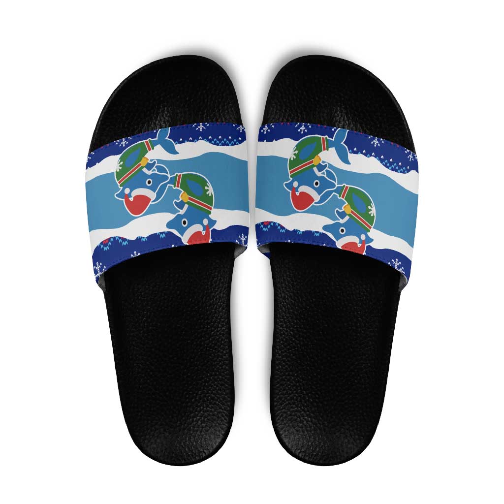 Dolphin Couple Christmas Slide Sandals Funny Xmas Holiday Patterns - Wonder Print Shop