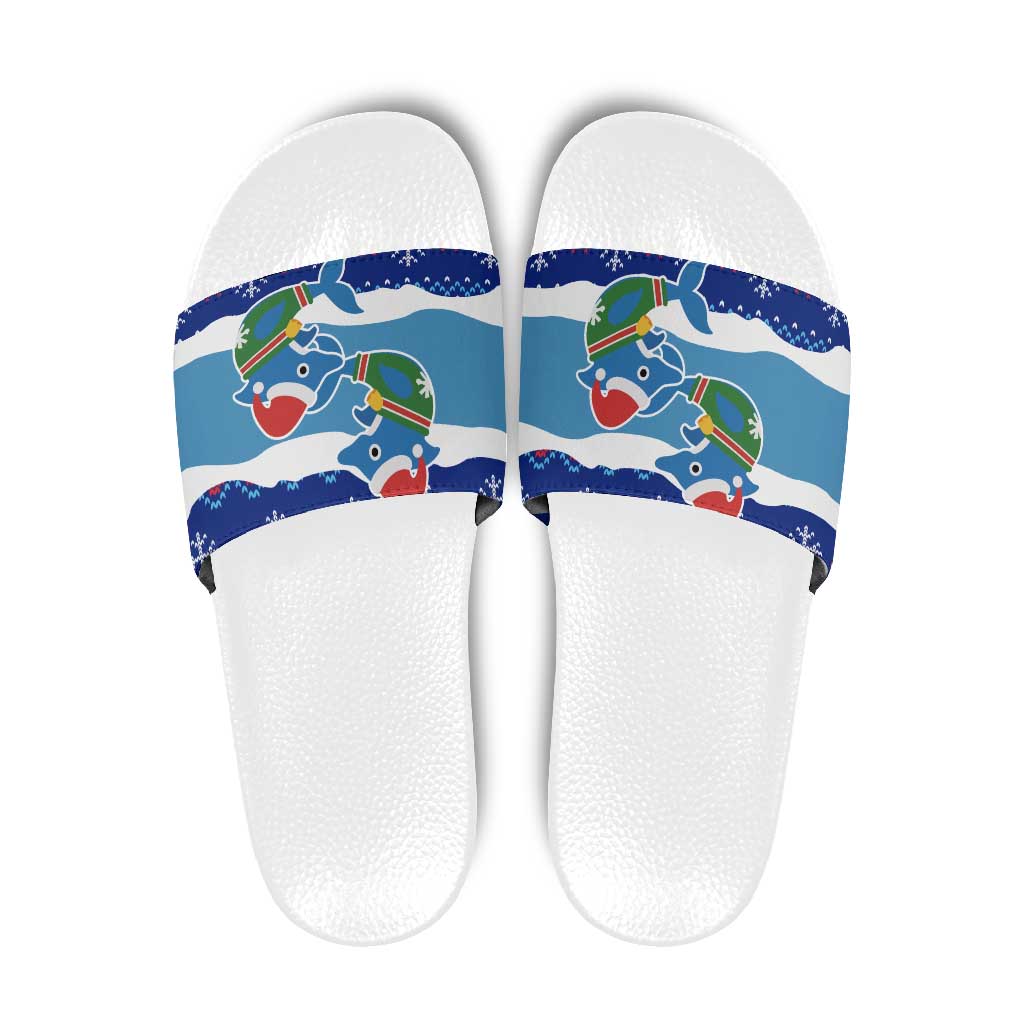 Dolphin Couple Christmas Slide Sandals Funny Xmas Holiday Patterns - Wonder Print Shop