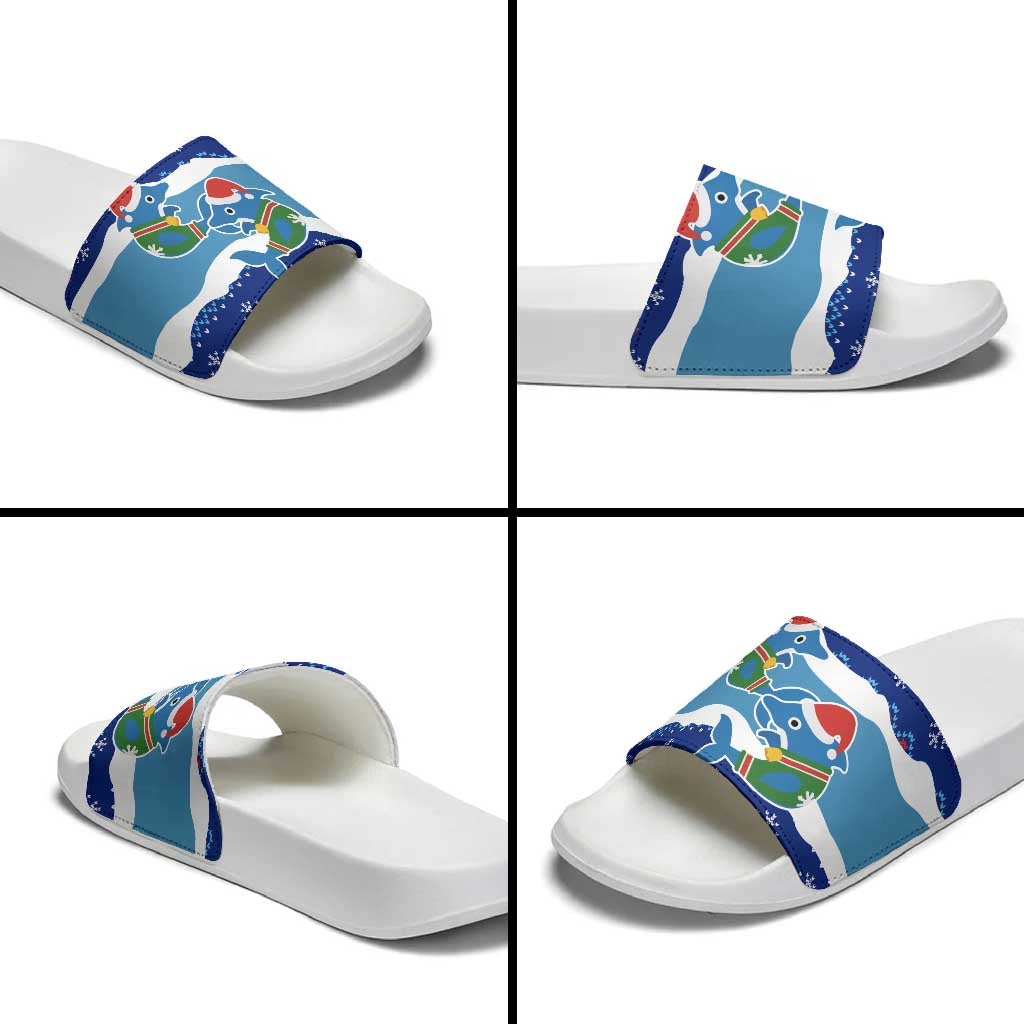 Dolphin Couple Christmas Slide Sandals Funny Xmas Holiday Patterns - Wonder Print Shop