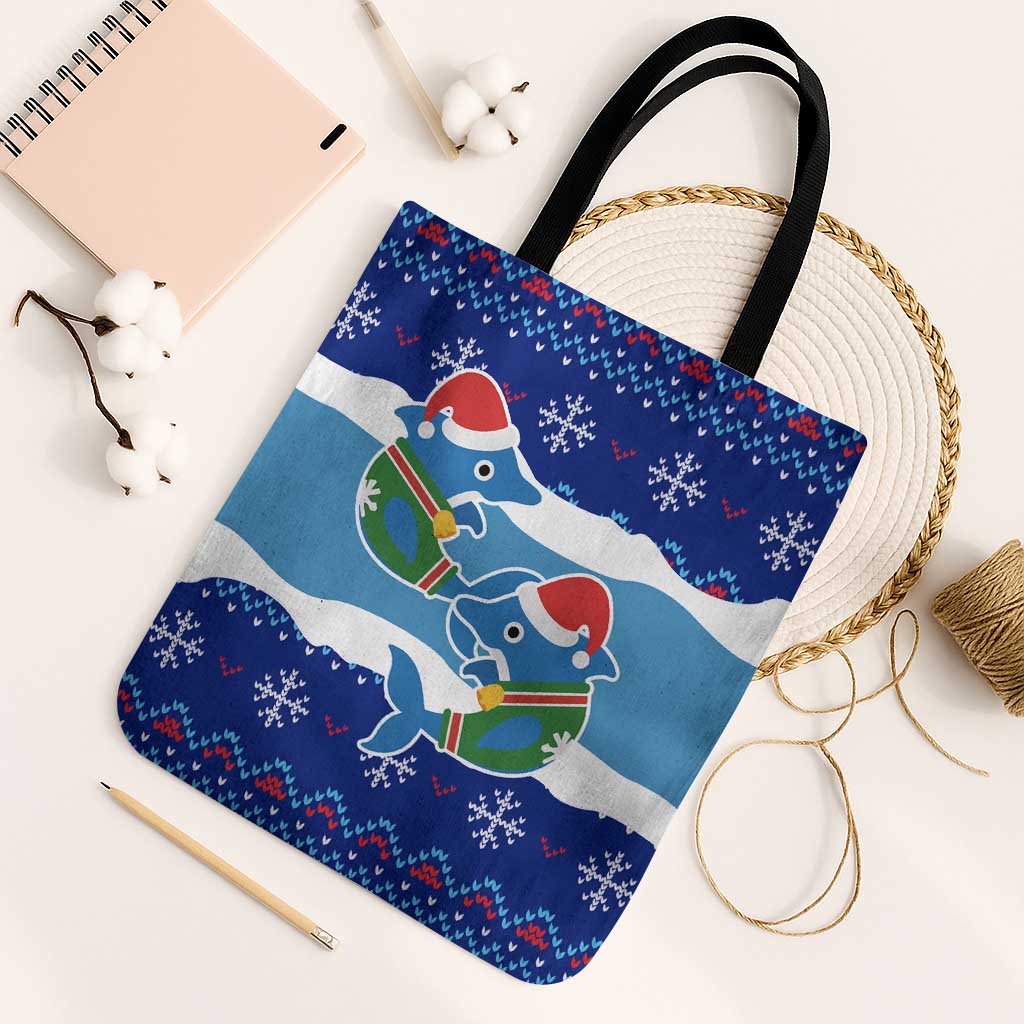 Dolphin Couple Christmas Tote Bag Funny Xmas Holiday Patterns - Wonder Print Shop