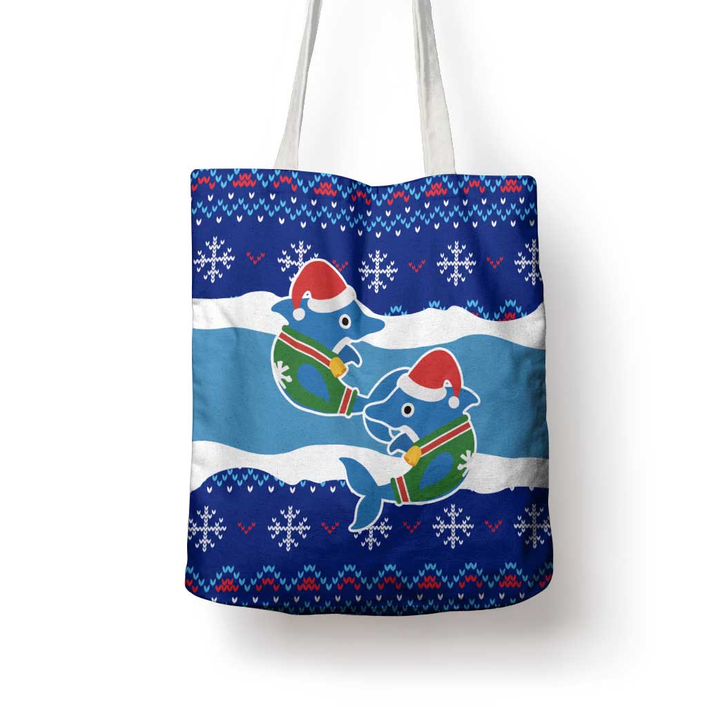 Dolphin Couple Christmas Tote Bag Funny Xmas Holiday Patterns - Wonder Print Shop