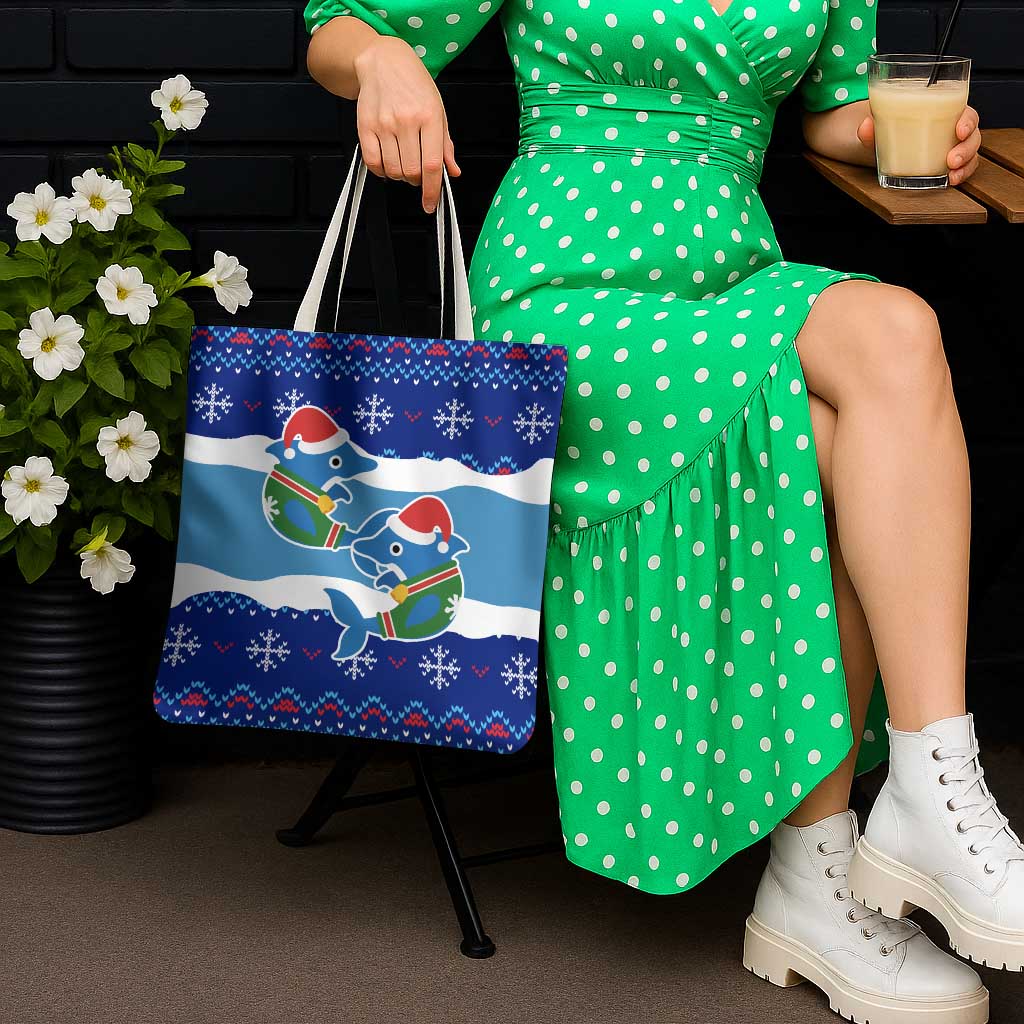 Dolphin Couple Christmas Tote Bag Funny Xmas Holiday Patterns - Wonder Print Shop