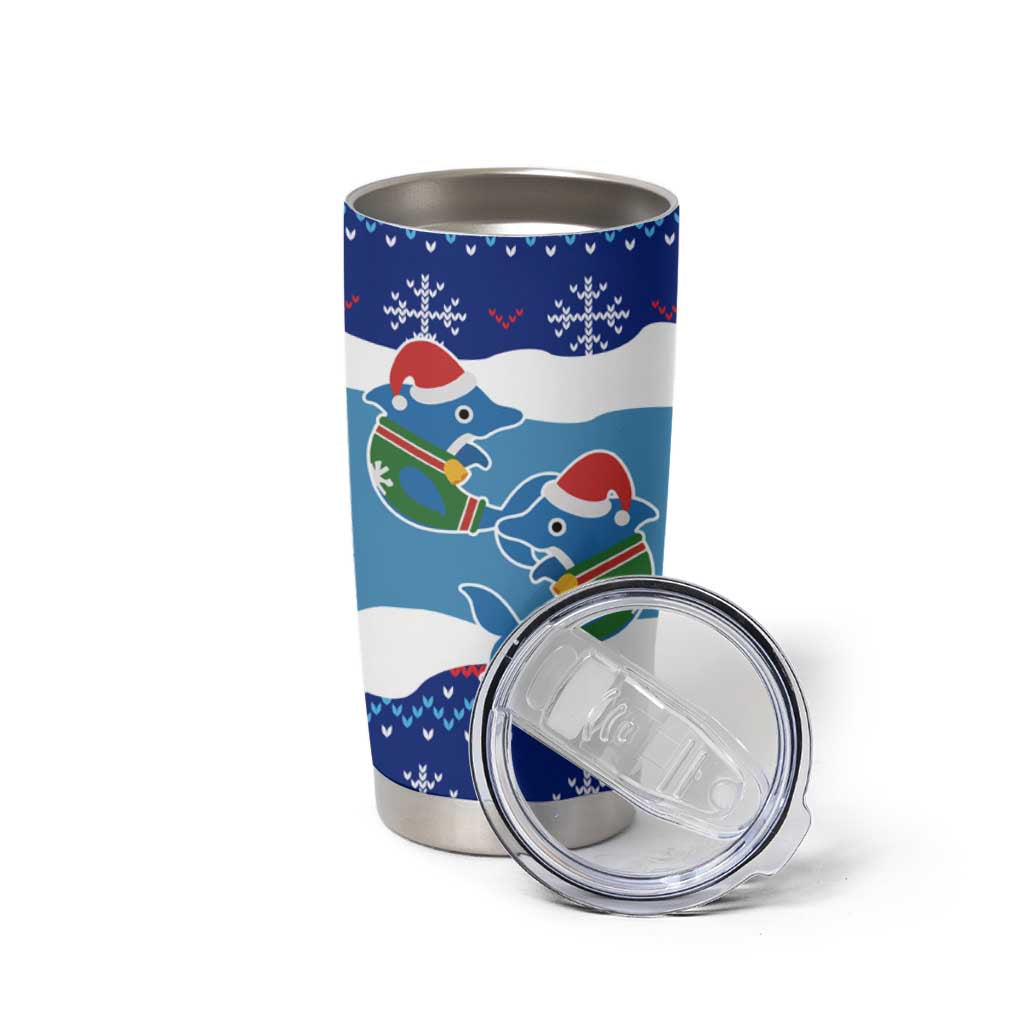 Dolphin Couple Christmas Tumbler Cup Funny Xmas Holiday Patterns - Wonder Print Shop