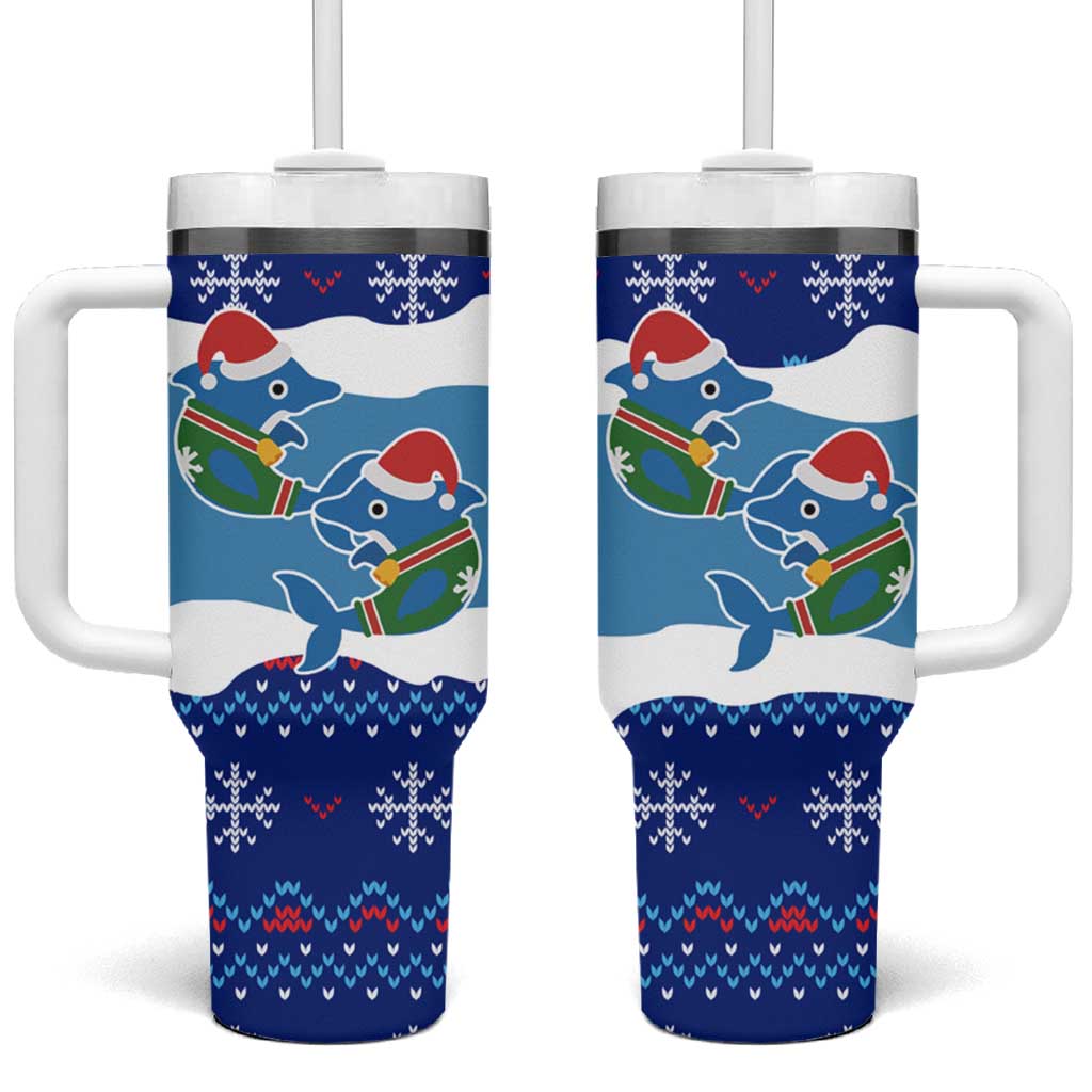 Dolphin Couple Christmas Tumbler With Handle Funny Xmas Holiday Patterns - Wonder Print Shop
