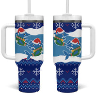 Dolphin Couple Christmas Tumbler With Handle Funny Xmas Holiday Patterns - Wonder Print Shop