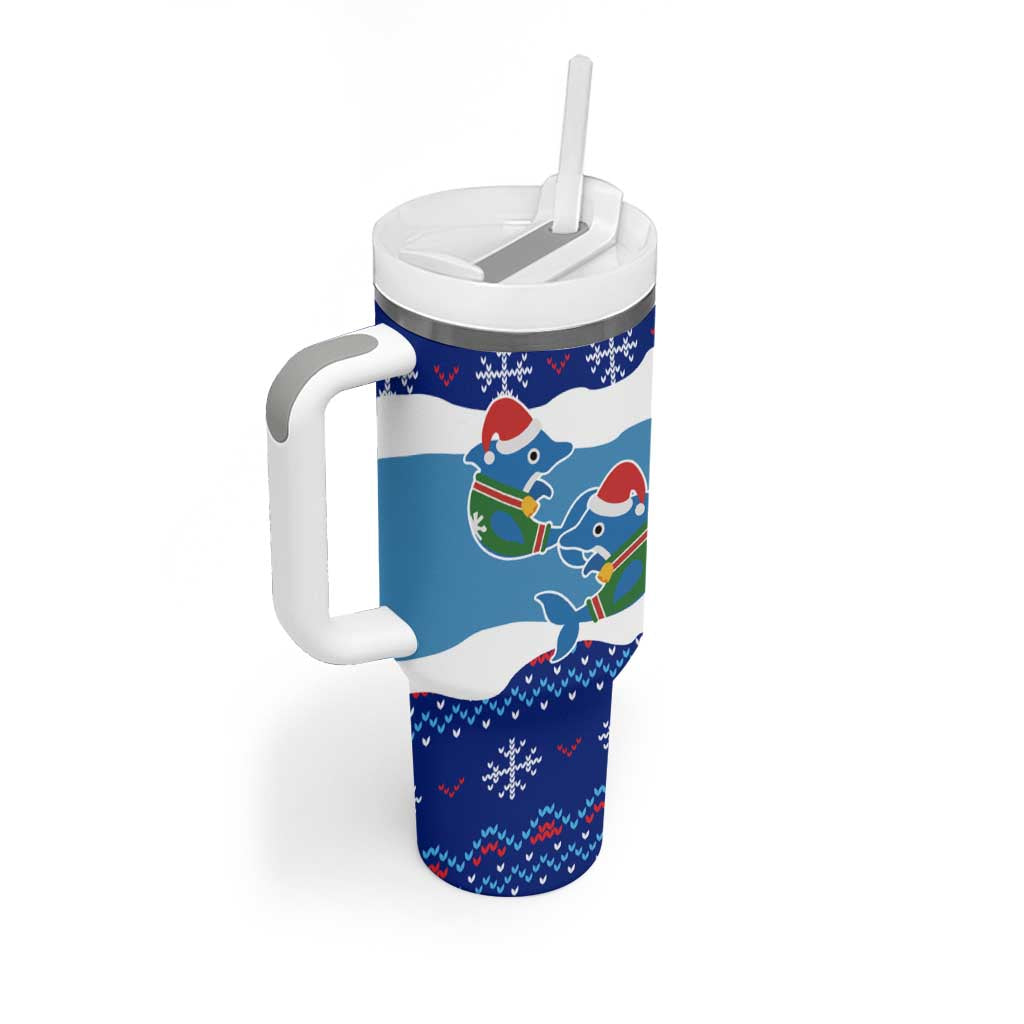 Dolphin Couple Christmas Tumbler With Handle Funny Xmas Holiday Patterns - Wonder Print Shop