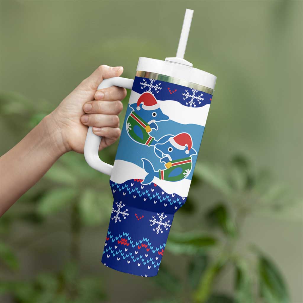 Dolphin Couple Christmas Tumbler With Handle Funny Xmas Holiday Patterns - Wonder Print Shop