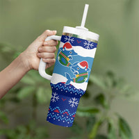 Dolphin Couple Christmas Tumbler With Handle Funny Xmas Holiday Patterns - Wonder Print Shop