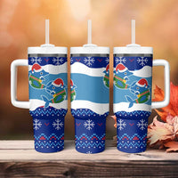 Dolphin Couple Christmas Tumbler With Handle Funny Xmas Holiday Patterns - Wonder Print Shop