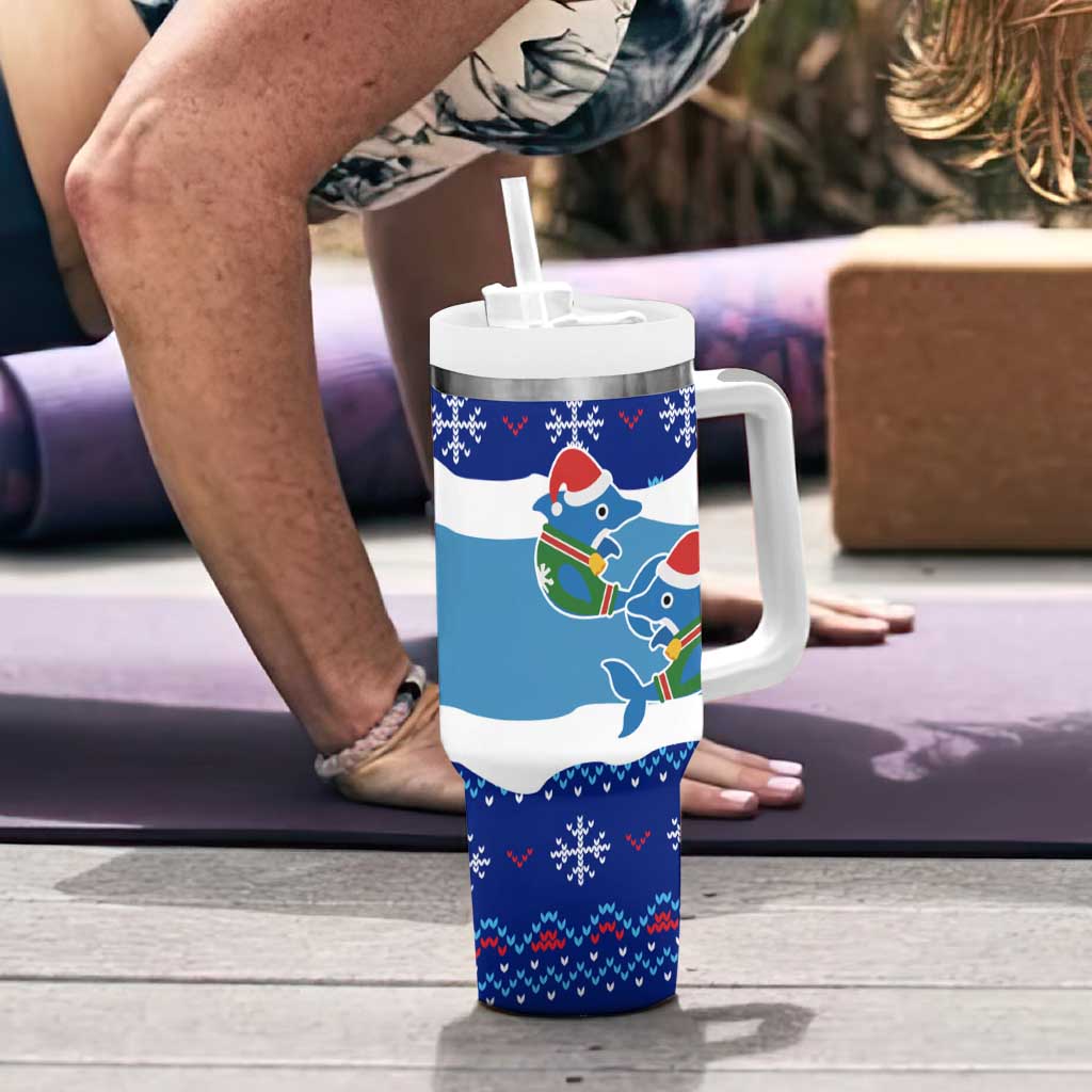 Dolphin Couple Christmas Tumbler With Handle Funny Xmas Holiday Patterns - Wonder Print Shop