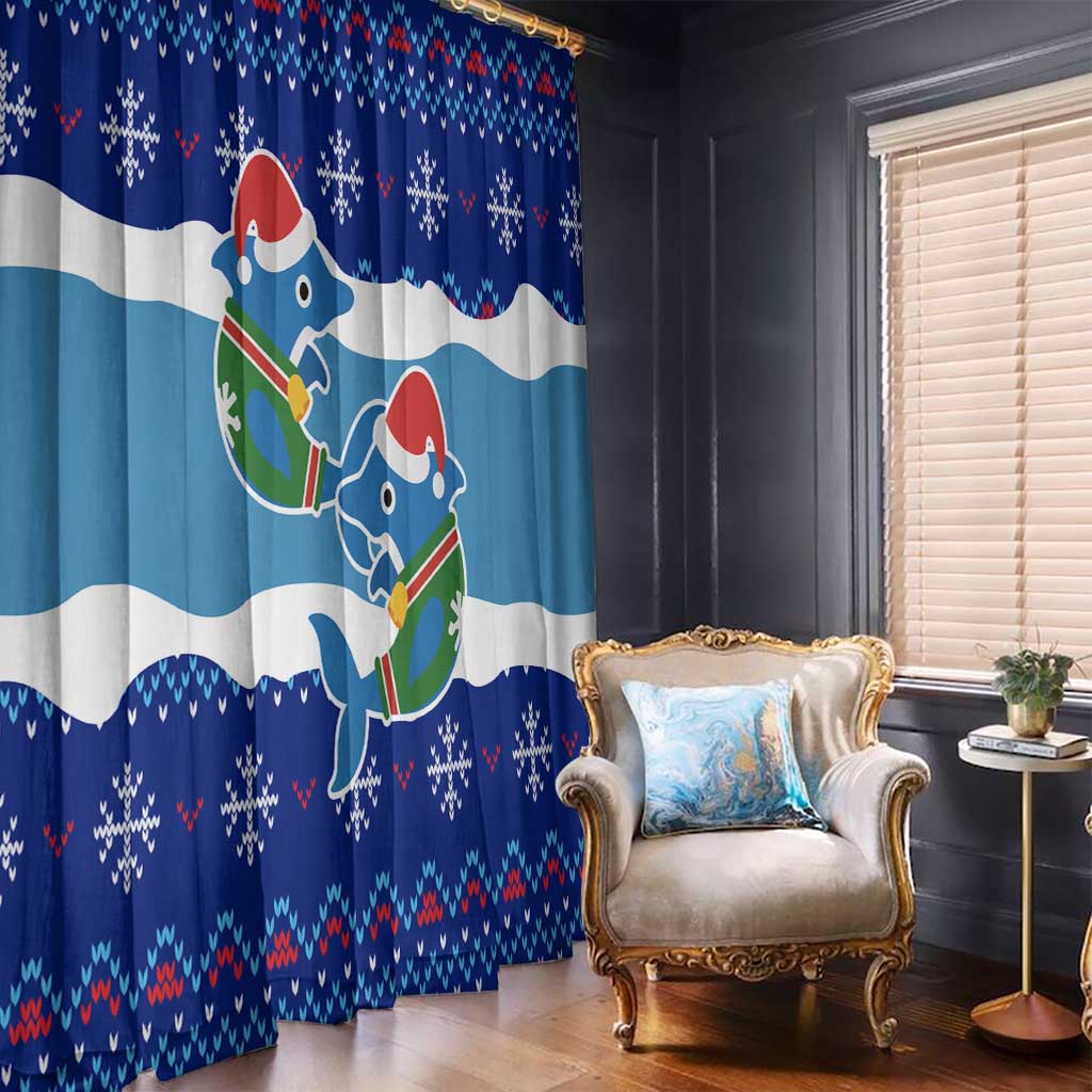 Dolphin Couple Christmas Window Curtain Funny Xmas Holiday Patterns - Wonder Print Shop