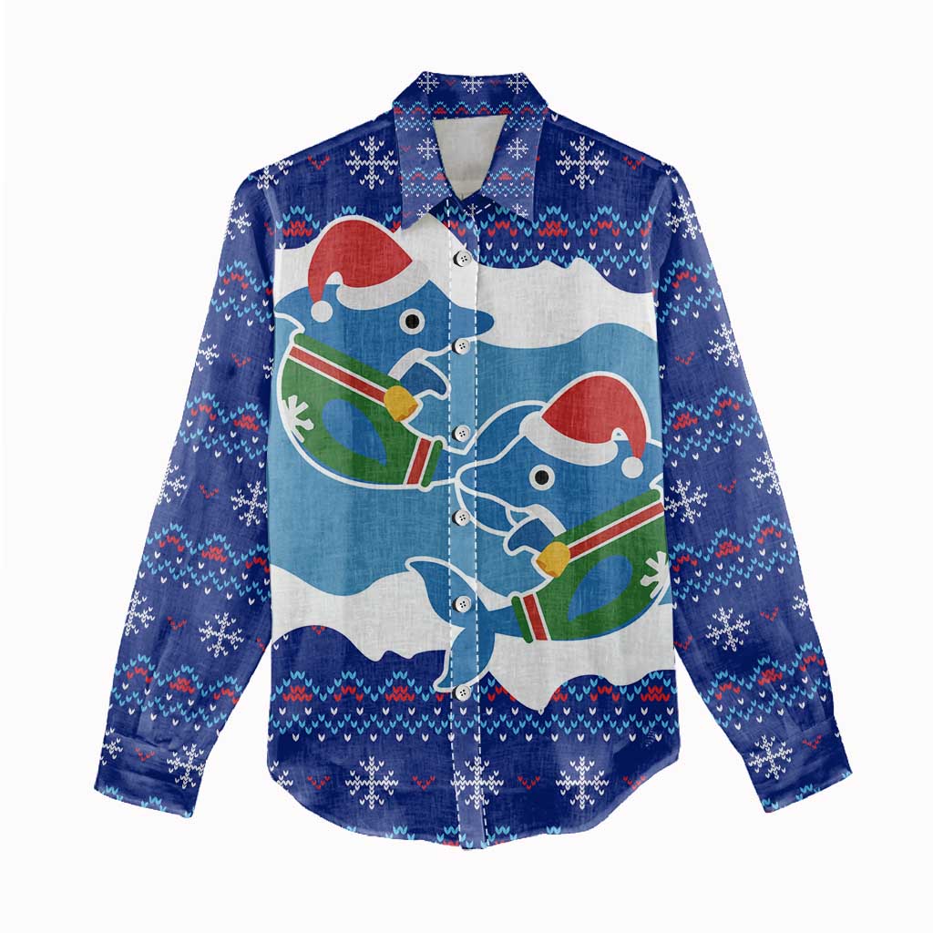 Dolphin Couple Christmas Women Casual Shirt Funny Xmas Holiday Patterns - Wonder Print Shop
