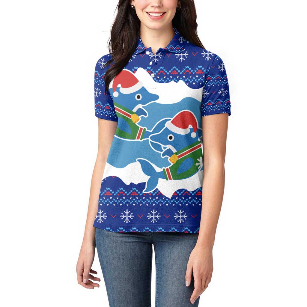 Dolphin Couple Christmas Women Polo Shirt Funny Xmas Holiday Patterns - Wonder Print Shop