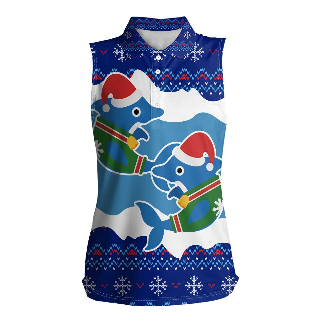 Dolphin Couple Christmas Women Sleeveless Polo Shirt Funny Xmas Holiday Patterns - Wonder Print Shop