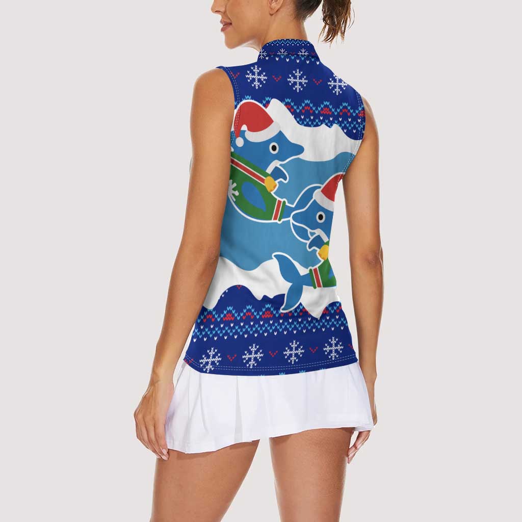 Dolphin Couple Christmas Women Sleeveless Polo Shirt Funny Xmas Holiday Patterns - Wonder Print Shop