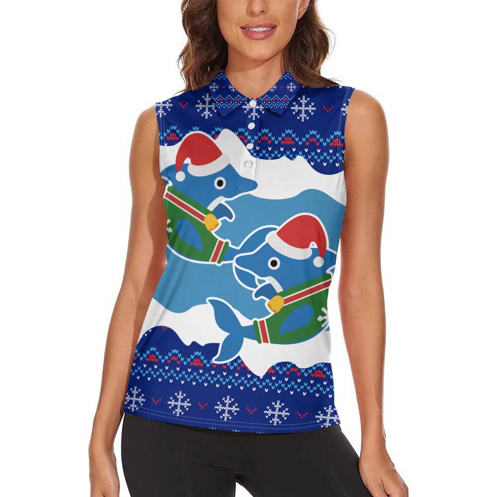 Dolphin Couple Christmas Women Sleeveless Polo Shirt Funny Xmas Holiday Patterns - Wonder Print Shop