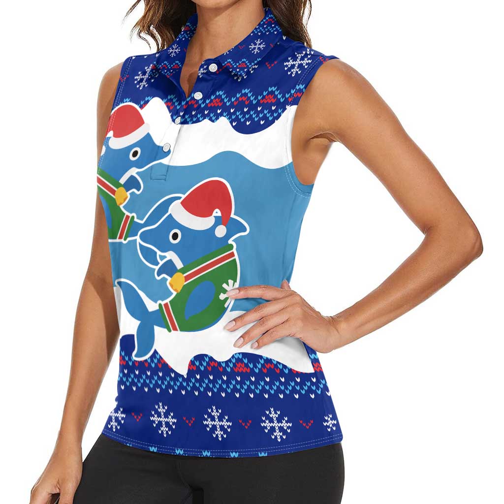 Dolphin Couple Christmas Women Sleeveless Polo Shirt Funny Xmas Holiday Patterns - Wonder Print Shop