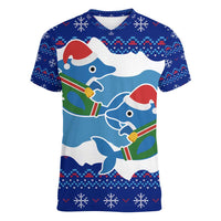 Dolphin Couple Christmas Women V-Neck T-Shirt Funny Xmas Holiday Patterns - Wonder Print Shop