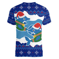 Dolphin Couple Christmas Women V-Neck T-Shirt Funny Xmas Holiday Patterns - Wonder Print Shop