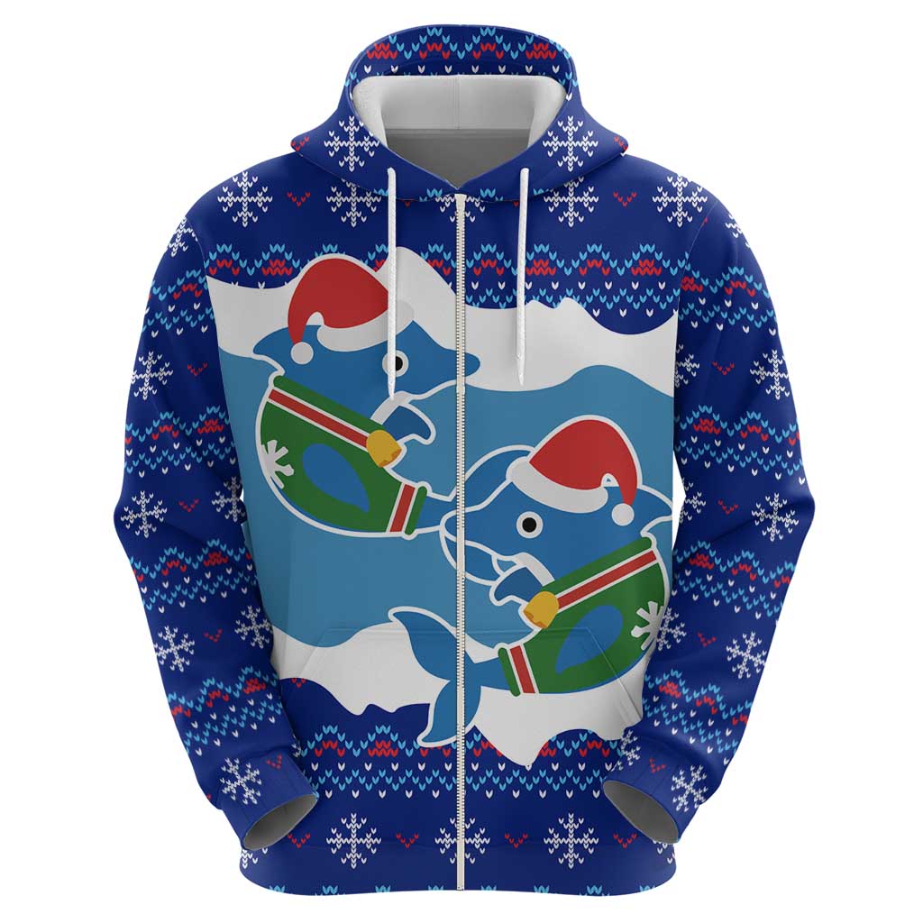 Dolphin Couple Christmas Zip Hoodie Funny Xmas Holiday Patterns - Wonder Print Shop