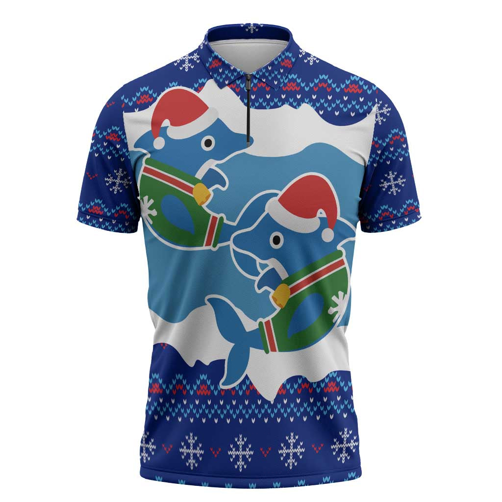 Dolphin Couple Christmas Zipper Polo Shirt Funny Xmas Holiday Patterns - Wonder Print Shop
