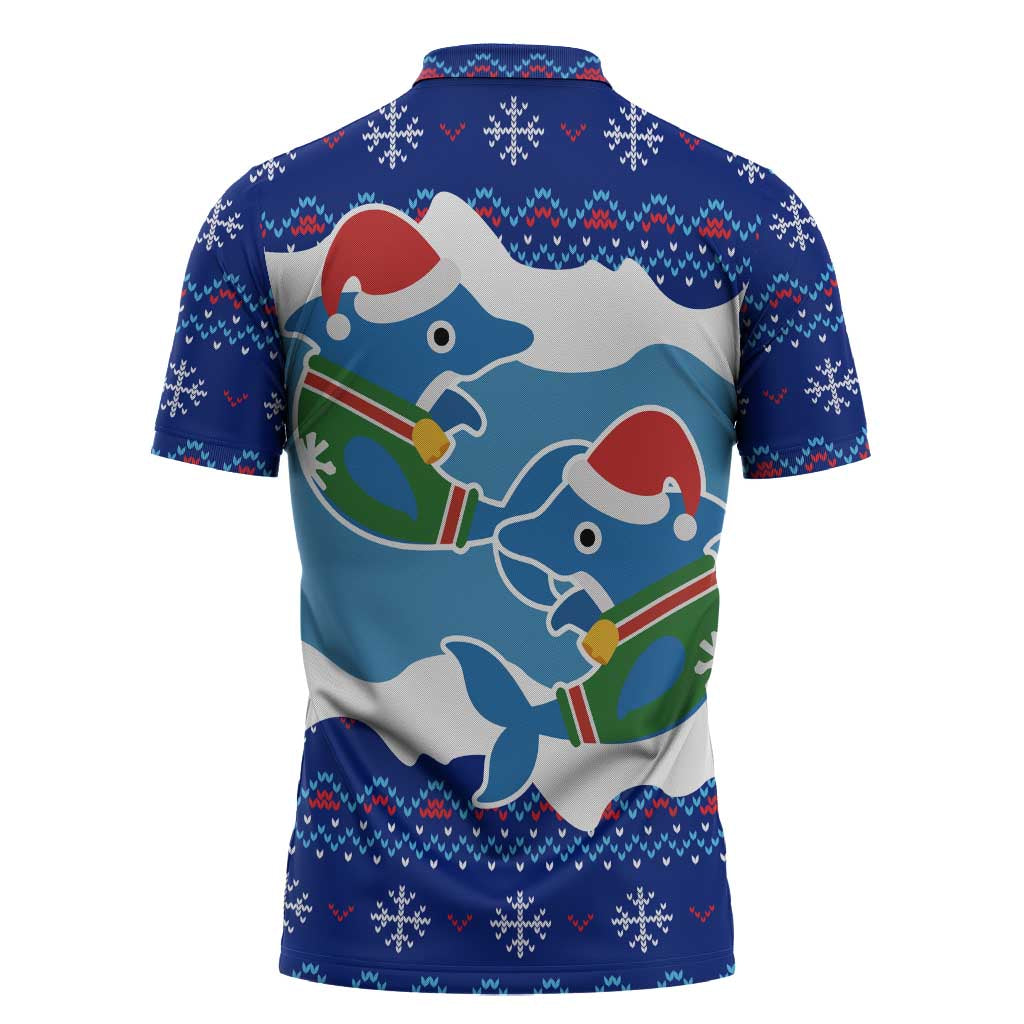 Dolphin Couple Christmas Zipper Polo Shirt Funny Xmas Holiday Patterns - Wonder Print Shop